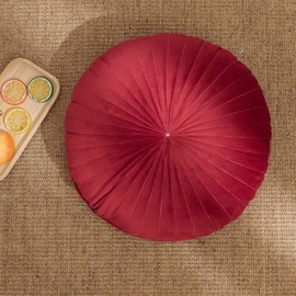 HLOVME Round Pillow Cushion for Couch Velvet Decorative Small Throw Pillow Solid Color for Living Room Bed Floor 15.7”, Wine Red