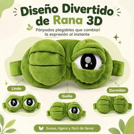 3D Frog Sleep Mask, Antifaz para Dormir Gracioso con Ojos de Rana 3D, Antifaz Opaco Suave con Correa Ajustable para Viajes, Siestas, Casa, Niños y Adultos (1PCS)