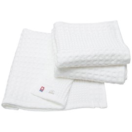 Imabari Towel Certified Face Towels Hiorie Waffle Towels, Set of 3, White, Made in Japan, Quick Drying, Kitchen Towel, Imabari Brand, 100% Cotton