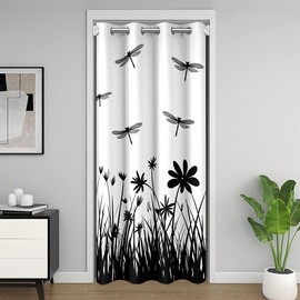 jejeloiu Dragonfly Door Curtain for Doorway Privacy 42" x 80",Wildflower Botanical Closet Door Cover Curtain for Bedroom Living Room Black White,Room Decorations for Boys Girls Teens