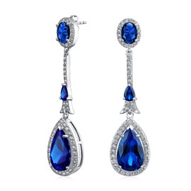 Art Deco Style Cubic Zirconia Teardrop Fashion Statement Simulated CZ Royal Blue Sapphire Ohrringe Für Frauen Prom Versilbert