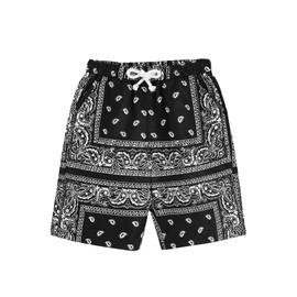 COZYEASE Boy's Graphic Shorts High Waisted Bobo Paisley Shorts Casual Summer Shorts with Pocket Black and White 10Y