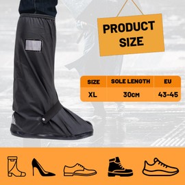 XL Size Rain Cover Shoes Bicycle PVC High Rain Cover Galoshes Shoe Cover with Reflector Shoe Covers Waterproof Black Shoe Covers Outdoor Non-Slip Cover Shoes for Men