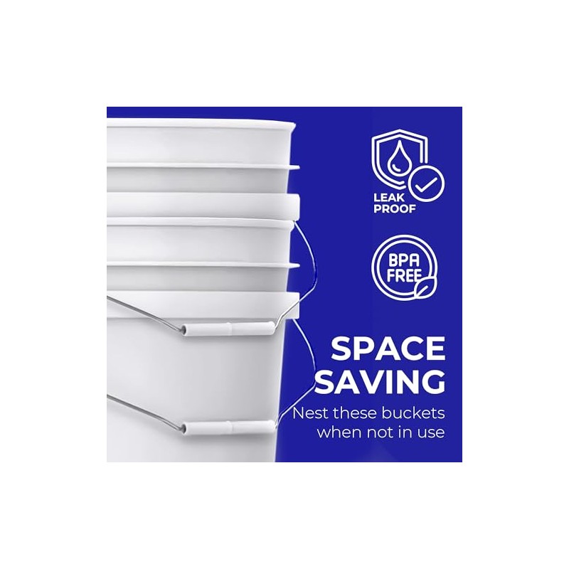 5-Gallon White Bucket Pail Container with Lid | Food Grade