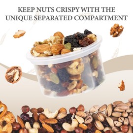 SOLIGT 2 Pack Overnight Oats Containers with Lids, Folding Spoons and Divided Compartments for Fruit & Nuts, Small Glass 16oz Mason Jars for Oatmeal Yogurt Parfait (2 Set-Oat White/Oat White)