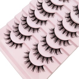 Natural False Eyelashes Faux Mink Lashes Wispy Cat Eye Lashes Fluffy Pack 3D Strip Short Volume Fake Eyelashes 10 Pairs Bulk (LB100)