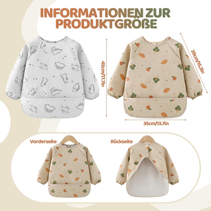 Baby Bibs with Sleeves, 2 Pieces Bibs for Weaning with