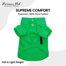 Parisian Pet Dog Polo Shirts - Breathable Dog Cotton Shirt - Solid Green Color, Summer Pullover Dog Clothes - Button Up Collar, Dog Polo Shirt for Small Dogs XXS