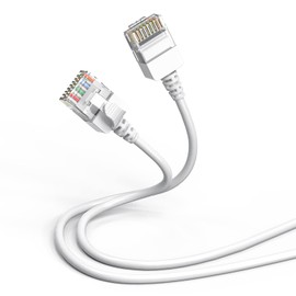 JUXINICE - Cable de conexión Ethernet Cat6A delgado de ejecución corta, ultra fino OD: cable de cobre desnudo RJ45 UTP sin enganches, 10G 32AWG (blanco 6 pies)