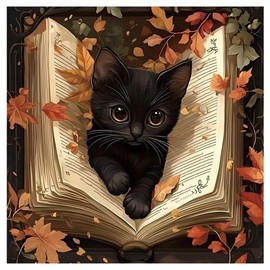 Kulvci Black Cat Diamond Painting Kits for Adults, Diamond Art Kits for Beginners, 5D DIY Full Drill Gem Craft for Home Decor Gift 12x12inch