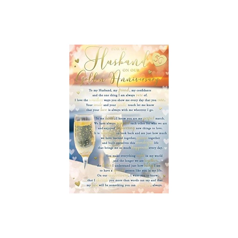 Husband 50th Golden Anniversary Champagne Design Sentiments Card Lovely Verse