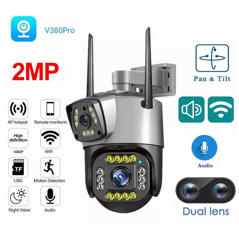Dual Lens Outdoor PTZ WiFi Security Camera – 1080P/4MP Resolution,