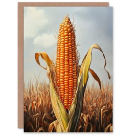 Artery8 Greeting Card Corn With Open Husk Field in Summer Painting Blank For Him Or Her Art Birthday Card