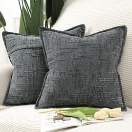Madizz Set of 2 Chenille Decorative Cushion Covers, Soft Neutral Throw Cushions for Sofa, Boho Accent Decorative Cushion Covers for Bedroom, Living Room, Modern Home Decor, Dark Grey, 45 x 45 cm