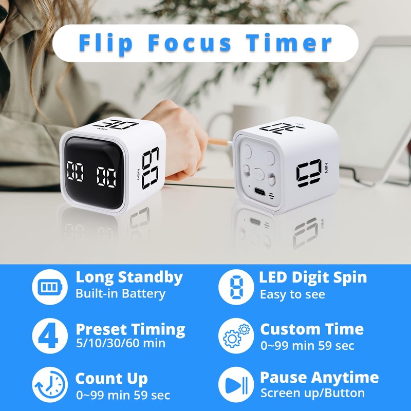 2024 Productivity Timer Flip Gravity Sensor Cube Timer Countdown &
