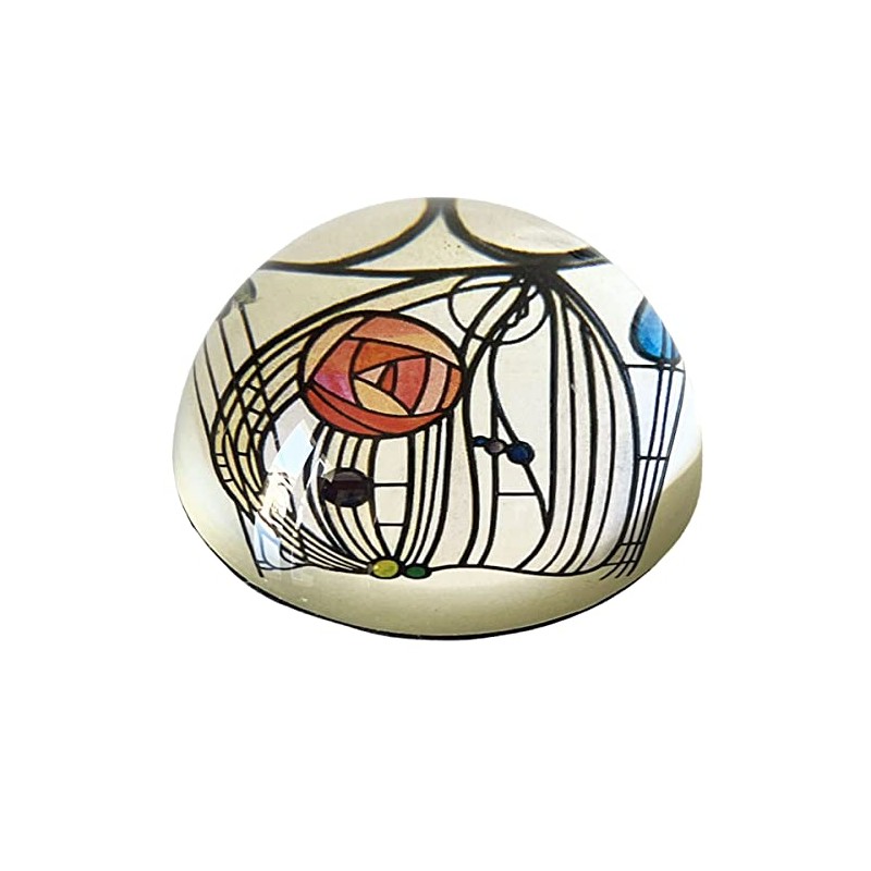Domed Glass Paperweight - Mackintosh Rose Window Design