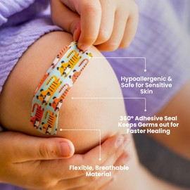 Cupkin Adhesive Bandages for Toddlers and Big Kids, Heal in Style with Fun, Colorful Designs Perfect for Boys and Girls, Comes in Reusable Cute First Aid Kit Metal Tin, Wild Animals, 152 Count