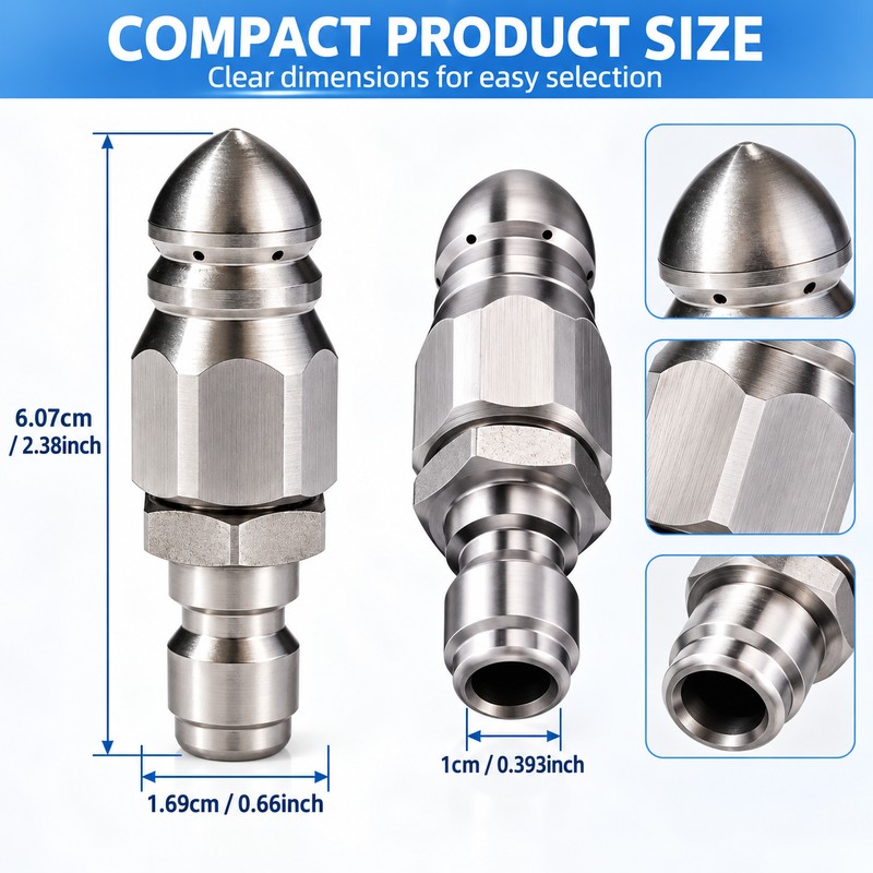Sewer Jetter Nozzle for Pressure Washer Use – 1/4" Stainless