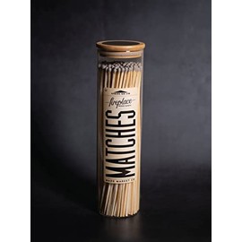 Made Market Co. Fireplace Matches in Glass Vessel | Approx. 120 Long Wood Colored Tip Safety Matchsticks for Decor | Long 10” Match Sticks | Bottle Jar Holder with Lid & Striker (Grey)