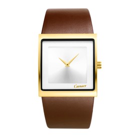 JewelryWe Herrenuhr Quadratische Uhr mit Lederarmband: 30m Wasserdicht Analog Quarz Armbanduhr Herren Minimalistische Business Casual Uhr mit Braun Echtleder Armband & Weiß Eckigem Zifferblatt