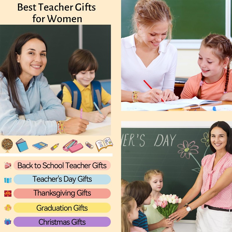 QianSiLi Teacher Gifts Bracelet Heishi Polymer Clay Gold Beaded Bracelets