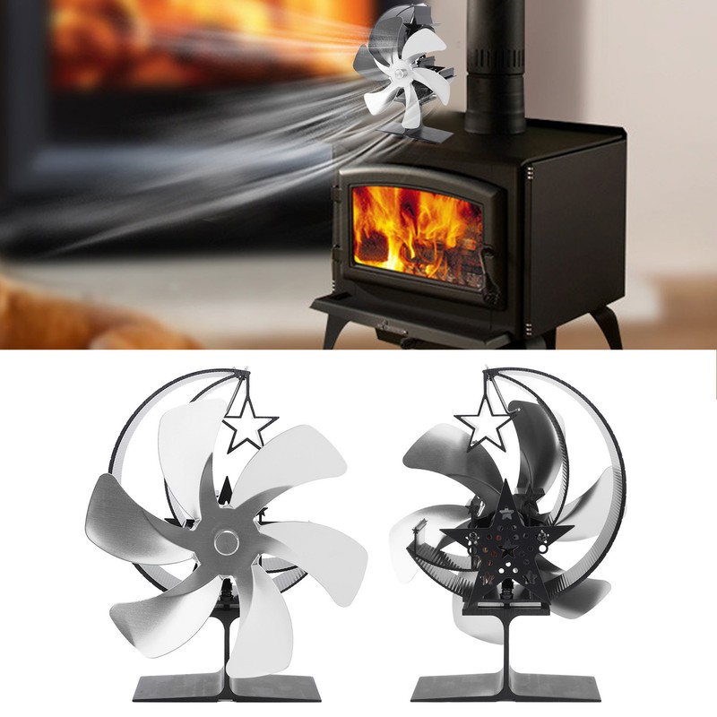 Stove Fan 6 Blades Fireplace Fan Heat Powered Fast Wind