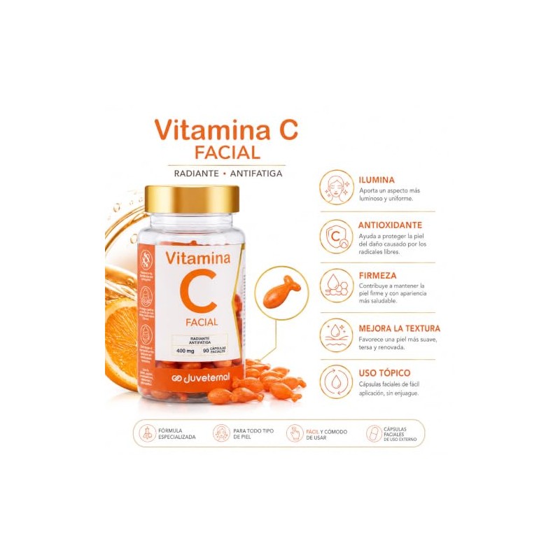 Cápsulas Faciales de Vitamina C 90 cápsulas Twist-Off Ilumina, Hidrata