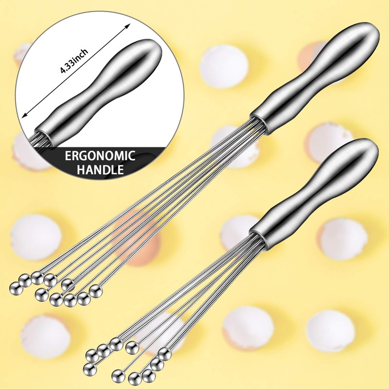 2 Pieces Stainless Steel Mini Ball Whisk 10-Inch and 12-Inch,