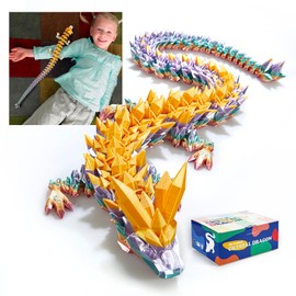 RWSEFK 3D Printed Dragon, 24inch Dragon，3D Dragon Toy,Large Dragon Present,Ariculated Crystal Dragon(Gold Rainbow)