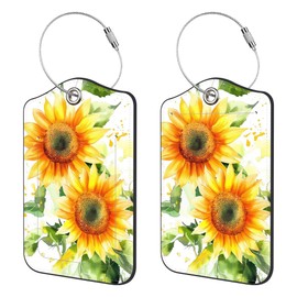 Luggage Tags Watercolor Sunflowers Luggage Tag for Suitcase with Privacy Cover and Stainless Steel Ring Travel Bag Tags for Women Men Boys Girls 2 Pack
