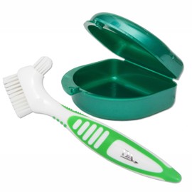 Retainer Case & Denture Brush ~ Storage Container & Brush for Cleaning Ortho Retainers (Green, One Size)