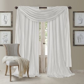 Elrene Home Fashions Venice Curtain Panels with Scarf Valance - Set of 3 - Panel 52" W x 108" L, Scarf 52" W x 216" L, White (2 panels - 1 scarf)