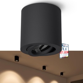 linovum Cori Surface-Mounted Spotlight, Swivelling, Black, Suitable for GU10 and LED Modules, Round Ceiling Spotlight, 1 Bulb, Diameter 80 mm