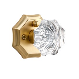 SORWDUERM 1 Pack Glass Door Knobs Gold Door Knob Interior Satin Brass Privacy Brushed Gold Glass Door Knob for Bedroom and Bathroom Crystal Door Knob