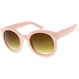 zeroUV - Round Retro Oversized Sunglasses for Women with Colored Mirror and Neutral Lens 53mm (Light Pink/Amber)