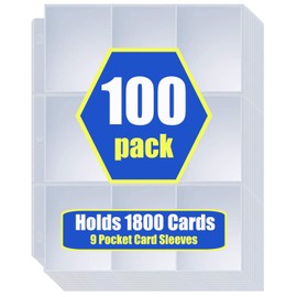100-Pack 9-Pocket Card Protector Sheets - Trading Card Sleeves Pages for 3-Ring Binders | Holds 2.5"x3.5" Trading/Sports/Business Cards