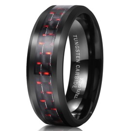 King Will GENTLEMAN 8mm Black and Red Carbon Fiber Inlay Tungsten Carbide Ring Engagement Wedding Band(11.5)