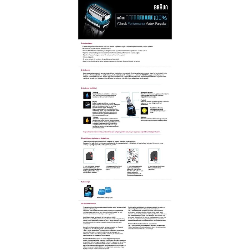 Braun Cleaning Cartridge, Plastic, White, Compact, 440