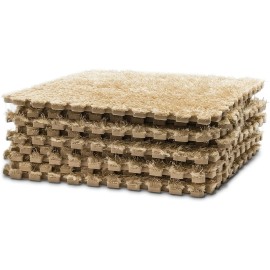 HemingWeigh Fuzzy Area Rug - 9 Fluffy Carpet Tiles for Kids, sand
