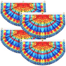 Zhehao 4 Pcs Mexican Party Banner Decorations Semicircle Fiesta Bunting Flag Pleated Cinco De Mayo Fan Porch Flag for Mexican Festivals, Carnivals, Wedding, Birthday, Luau Taco Party Favors(Elegant)
