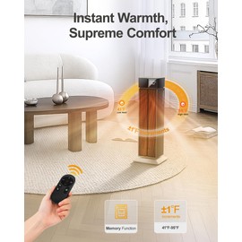 ComDomus Space Heater Large Room, 25” Electric Heaters for Indoor Use, 3 Heat Levels, 3 Modes, Multiple Safety Protections, Black Tower Heater for Office Living Room Bedroom, 15BRDEBK-USL2