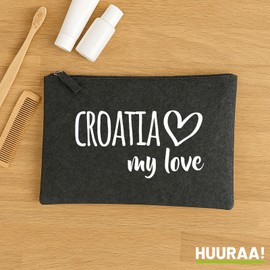 Huuraa Croatia My Love Toiletry Bag Gift 1 Litre Charcoal Felt Croatia Gift Idea