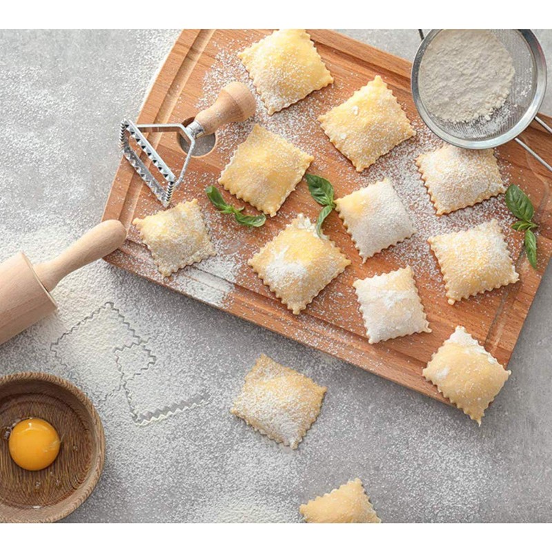 MASTER FENG Ravioli Stamp Maker Cutter, Mold with Wooden Handle