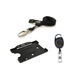 ID Card It ID Badge Card Pass Holder, ID Neck Strap Lanyard with Safety Breakaway & Retractable Keyring YoYo Badge Reel Set (Black with Metal Clip)