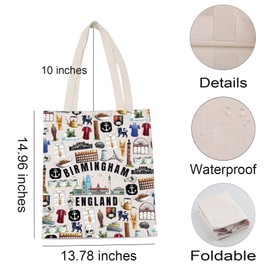 LEVLO Birmingham Canvas Tote Bag Birmingham Souvenir Gift England Travel Shopping Bag Alabama Trip Gift, Birmingham, Medium