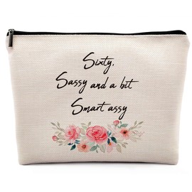 Dwept 60 Year Old Birthday Gifts for Women Funny Cosmetic Bag, Gifts for 60 Year Old Woman, 60th Birthday Gifts for Mom Grandma Sister Makeup Bag for Purse,Sixty Sassy And a Bit Smart Assy Travel Bag