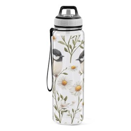 GOODOLD Chickadee Birds 32 oz Water Bottle - Clear Tritan, BPA-Free, LeakProof with Carry Strap for Sports, Gym & Outdoor Activities