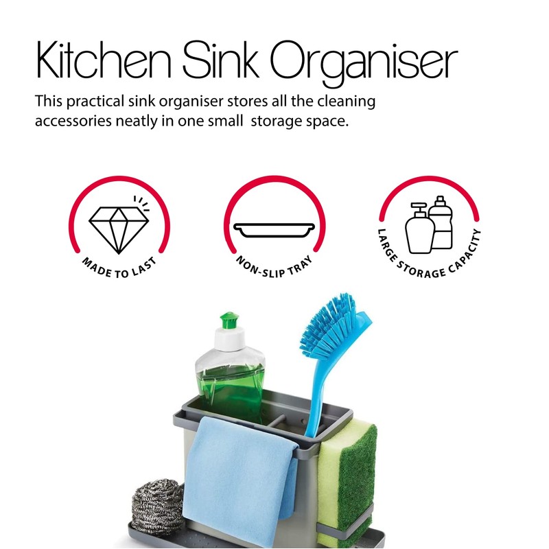 Metaltex Tidy-Tex Kitchen Sink Organiser, Grey, 24 x 13 x