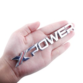 X-Power Emblem Lettering Body Logo Rear Bumper Car Sticker (Silver Red) Pack of 2