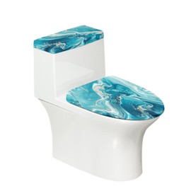 HUISEFOR Marble Toilet Lid Cover and Tank Covers for Bathroom 2Pcs Toilet Tank Cover Blue Stretchable Toilet Lid Covers Universal Toilet Seat Cover Elongated Size